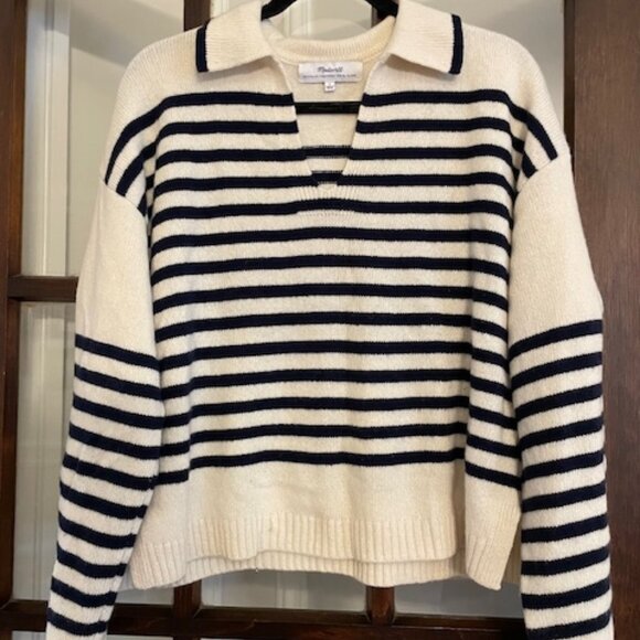 Madewell Striped Cashmere Blend Polo Sweater, Size Small - Picture 1 of 5